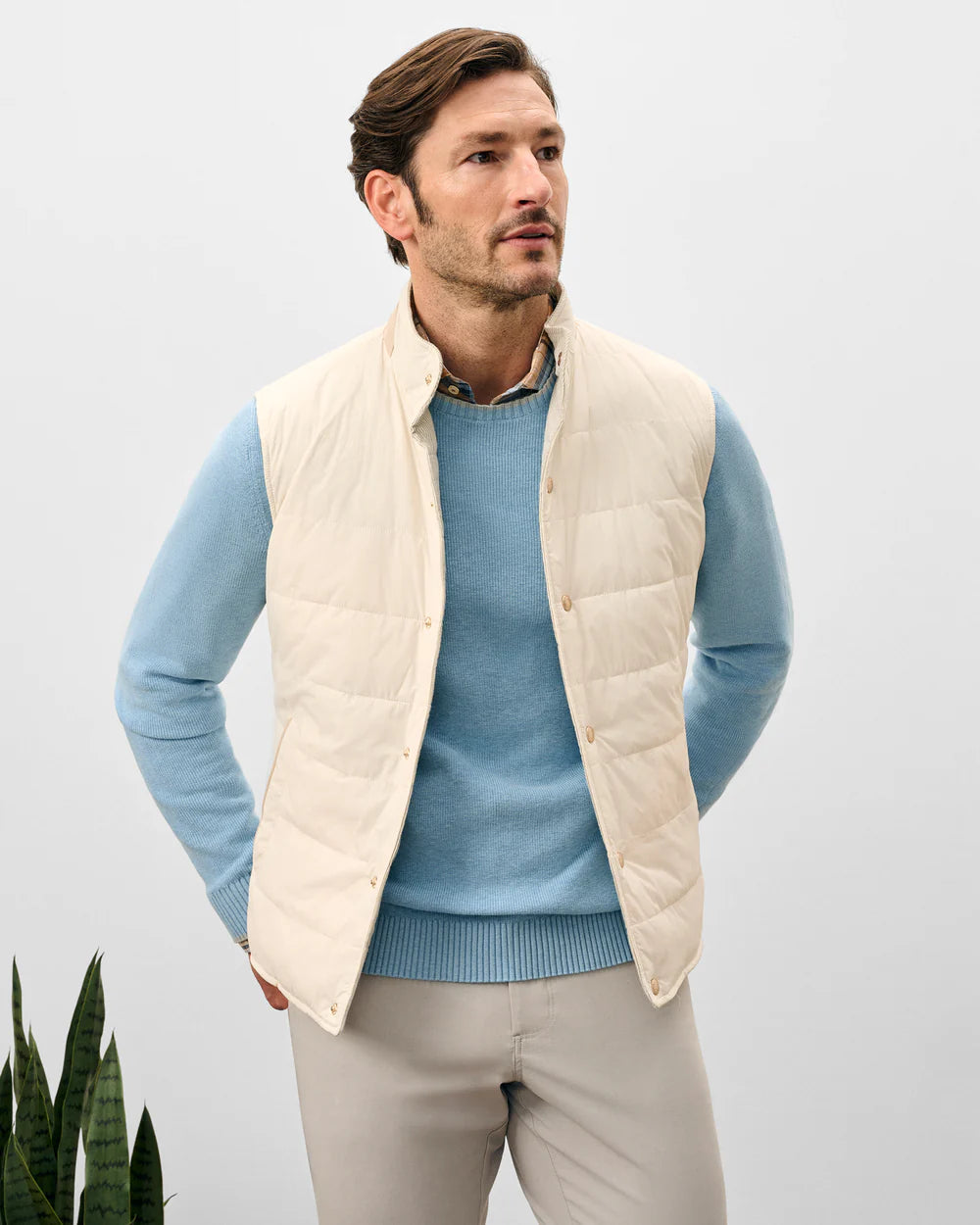 Johnnie-O Sandhills Reversible Snap Front Vest: Stone