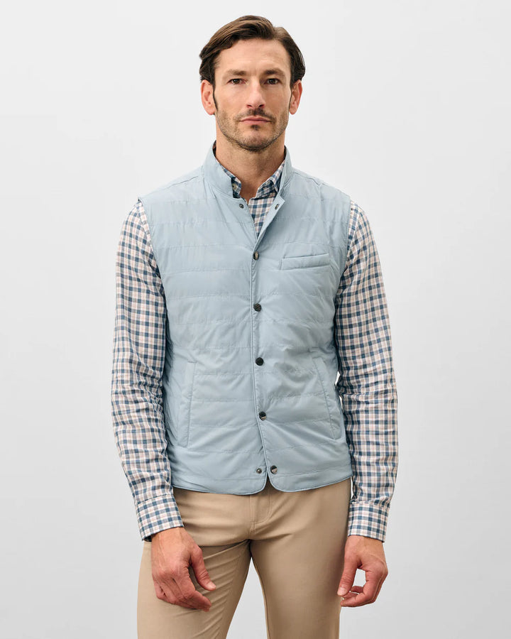 Johnnie-O Bauer Snap Front Quilted Vest: Steel Blue