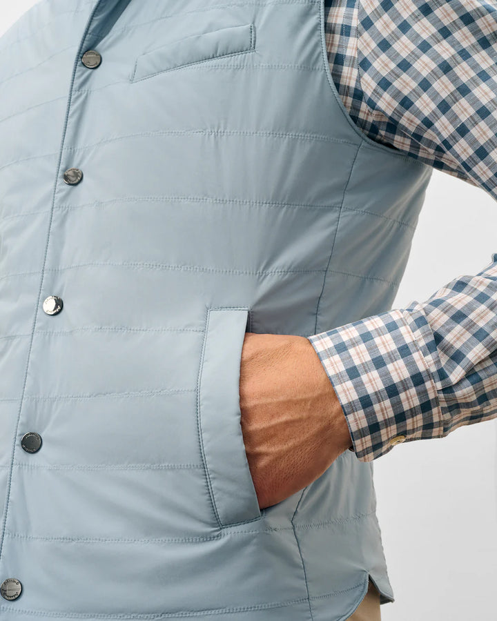 Johnnie-O Bauer Snap Front Quilted Vest: Steel Blue