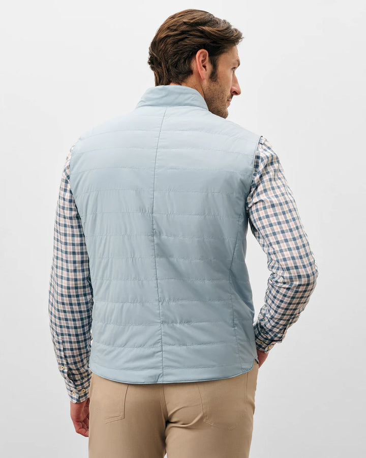 Johnnie-O Bauer Snap Front Quilted Vest: Steel Blue