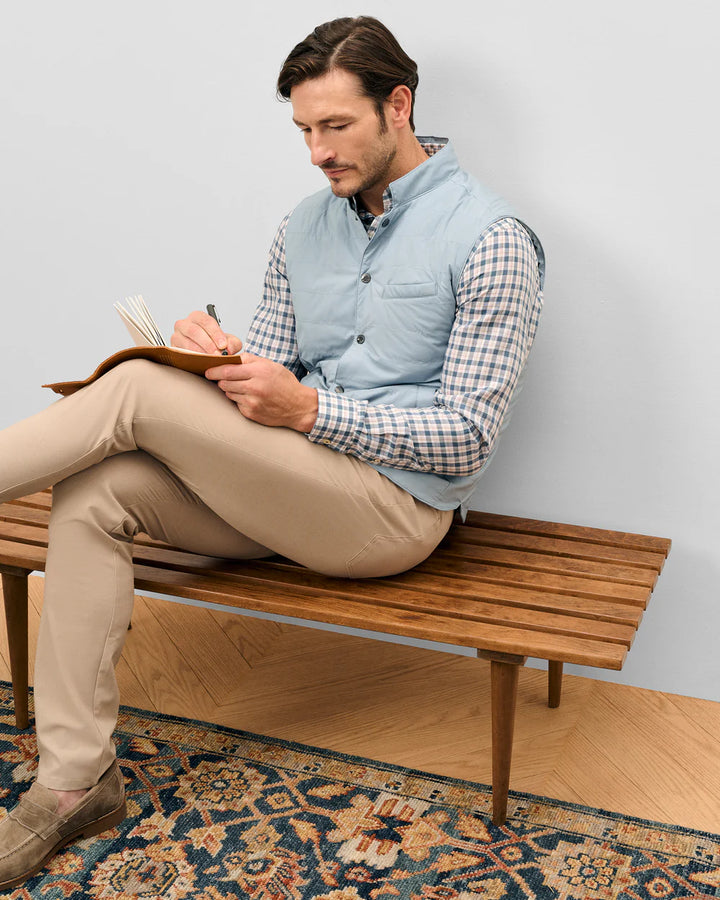 Johnnie-O Bauer Snap Front Quilted Vest: Steel Blue