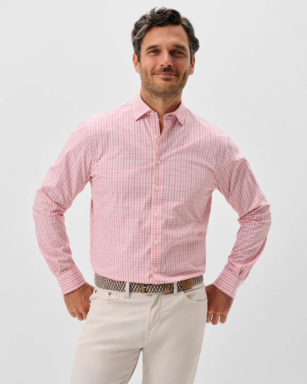 Johnnie-O Everyday Performance Button Down Shirt - Morse Plaid: Petal