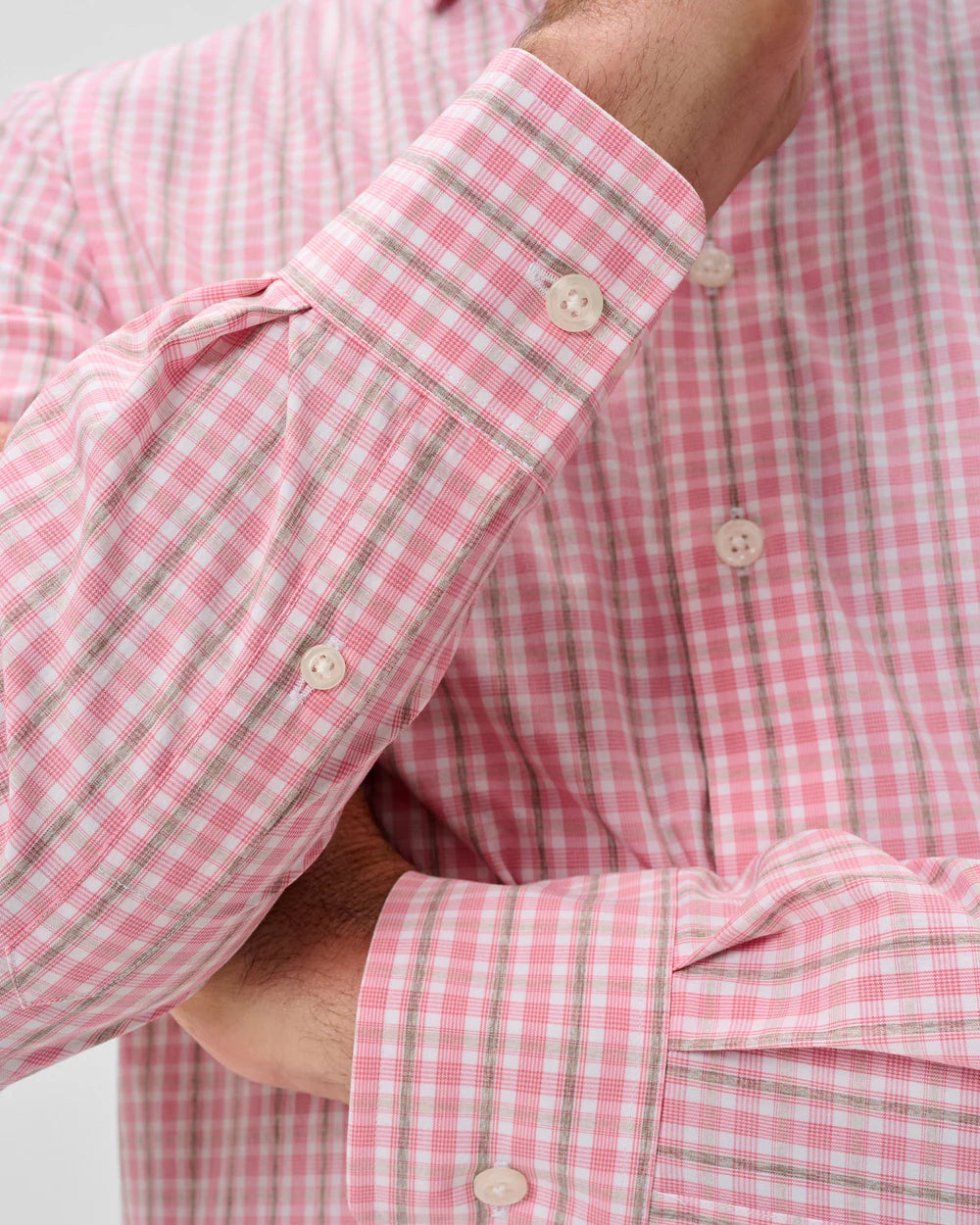 Johnnie-O Everyday Performance Button Down Shirt - Morse Plaid: Petal