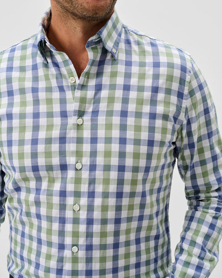 Johnnie-O Slub Cotton Button Down Shirt - Candler Exploded Check: Forest