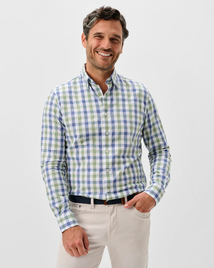 Johnnie-O Slub Cotton Button Down Shirt - Candler Exploded Check: Forest