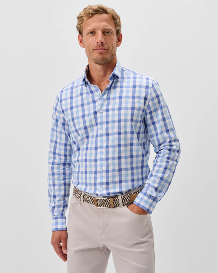 Johnnie-O Slub Cotton Button Down Shirt - Candler Exploded Check: Maliblu