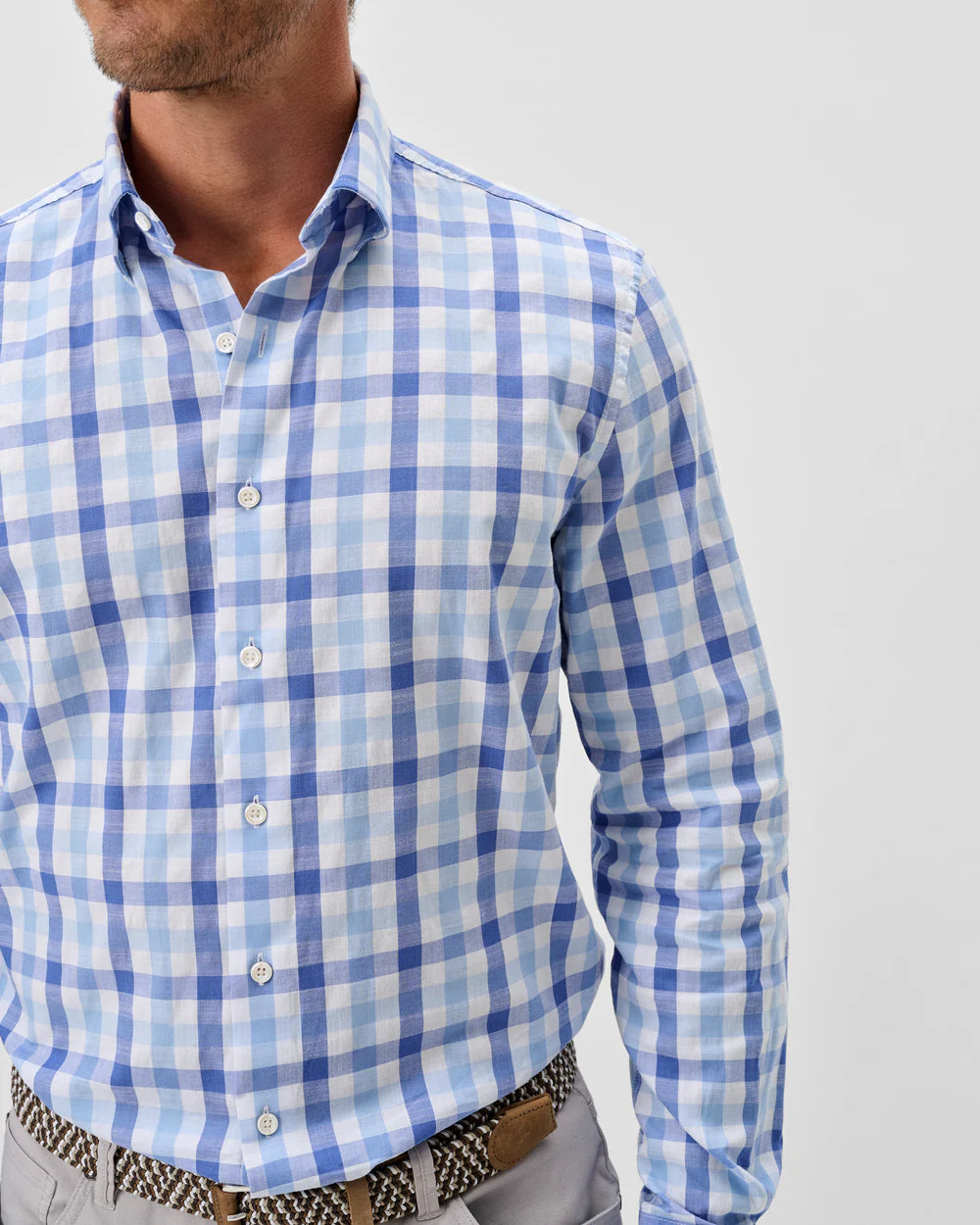 Johnnie-O Slub Cotton Button Down Shirt - Candler Exploded Check: Maliblu