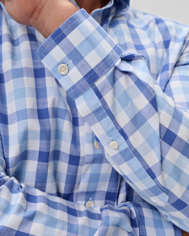 Johnnie-O Slub Cotton Button Down Shirt - Candler Exploded Check: Maliblu