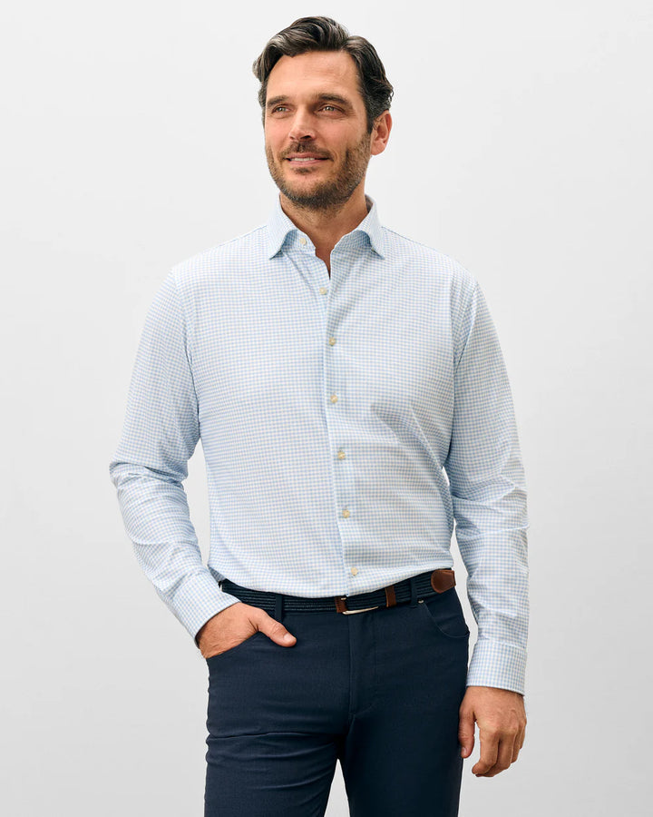 Johnnie-O Albro Top Shelf Gingham Check Cotton Blend Button-Up Shirt: Gulf Blue