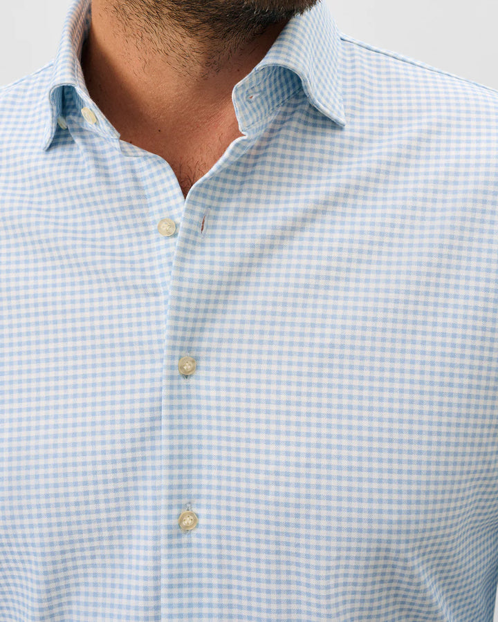 Johnnie-O Albro Top Shelf Gingham Check Cotton Blend Button-Up Shirt: Gulf Blue