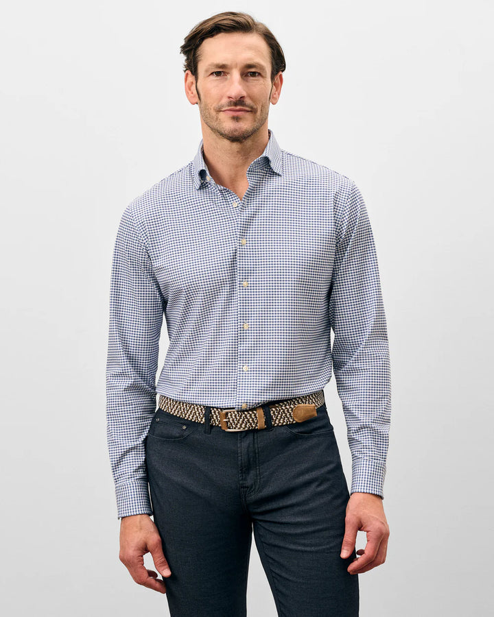 Johnnie-O Albro Top Shelf Gingham Check Cotton Blend Button-Up Shirt: Navy