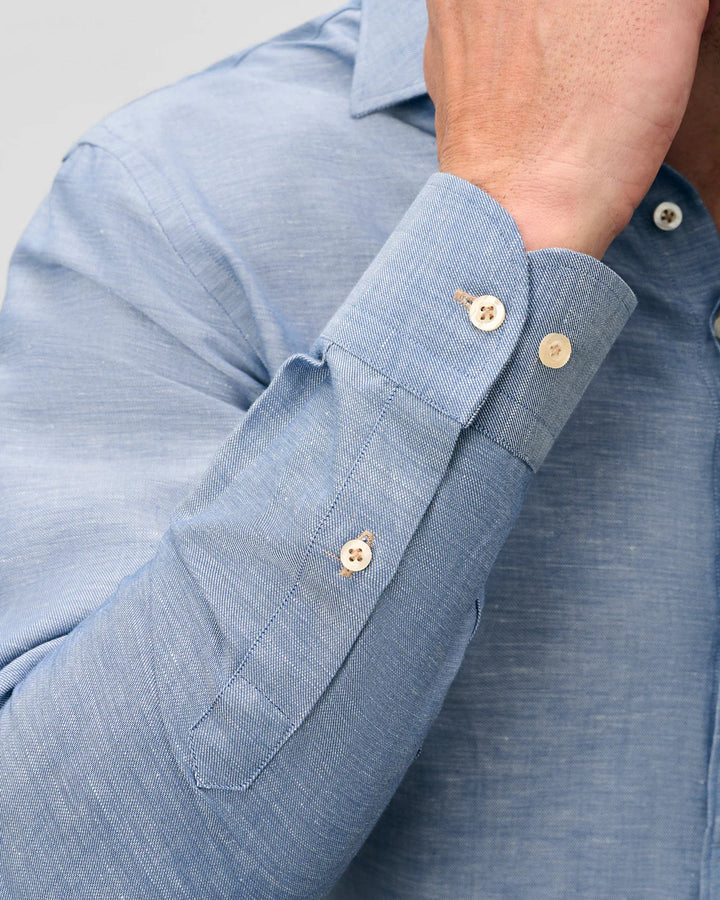 Johnnie-O Linen Blend Button Down Shirt - Chambray Solid: Laguna Blue
