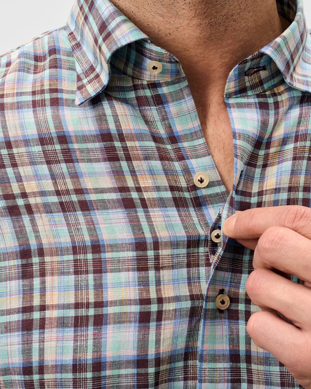 Johnnie-O Linen Button Down Shirt - Sunderland Plaid: Sardinia