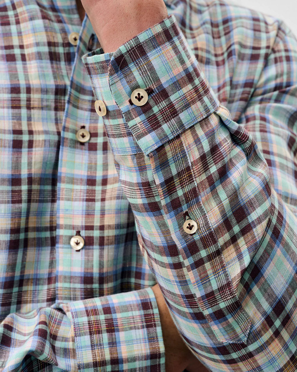 Johnnie-O Linen Button Down Shirt - Sunderland Plaid: Sardinia
