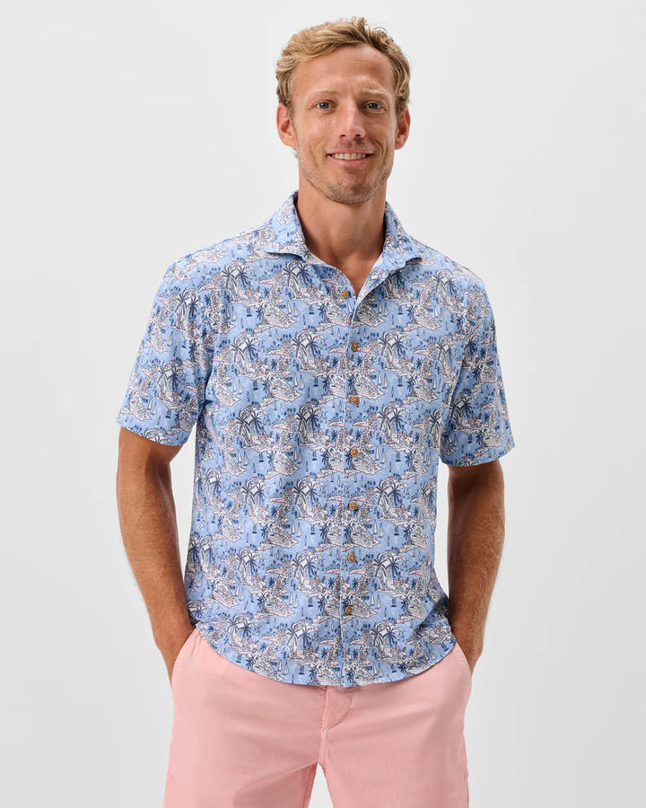 Johnnie-O Printed Mesh Short Sleeve Button Down Shirt - Otto Printed Knit: Infinity