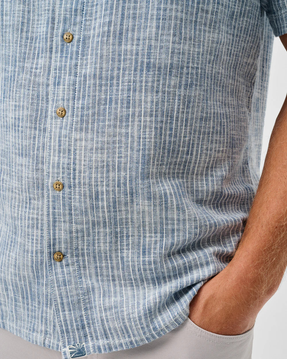 Johnnie-O Short Sleeve Cotton Blend Button Down Shirt - Ennis Indigo Dyed Stripe: Indigo