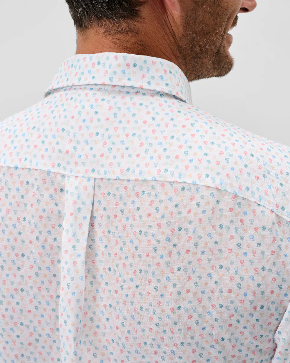 Johnnie-O Linen Blend Short Sleeve Button Down Shirt - Cash Bar Print: White