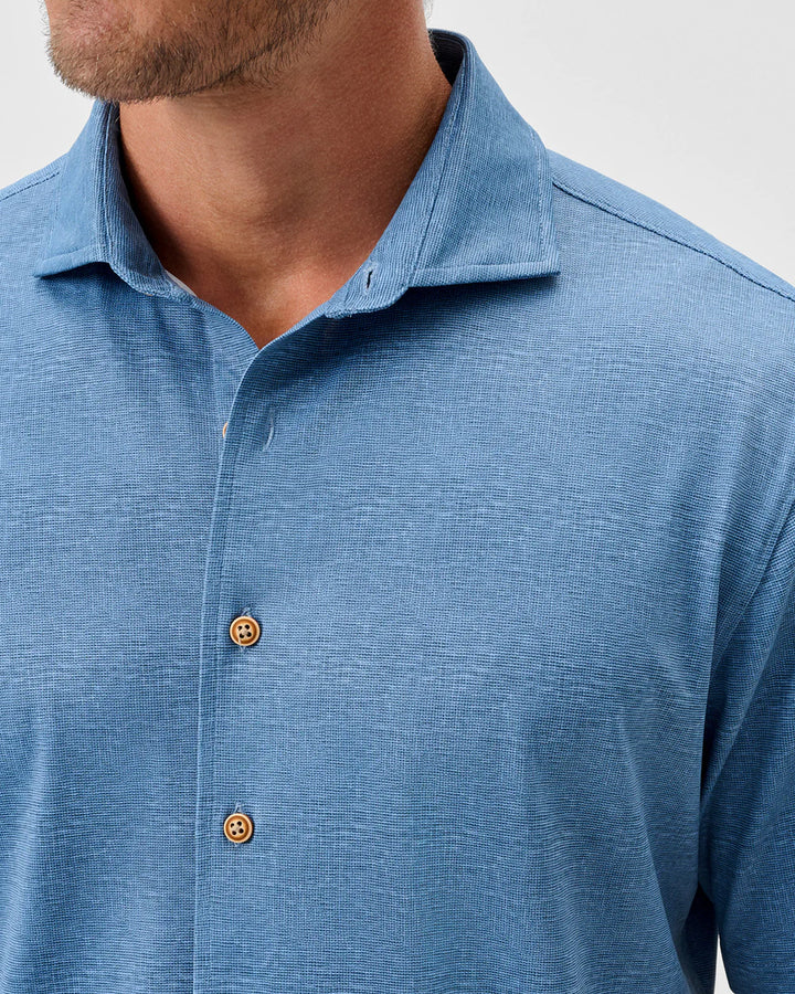Johnnie-O Printed Mesh Short Sleeve Button Down Shirt - Breck Printed Solid Knit: Sound Side