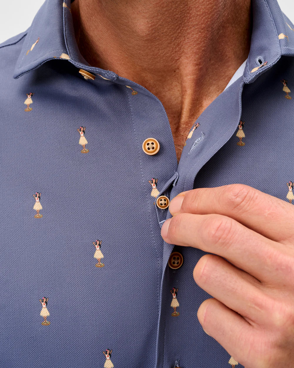 Johnnie-O Printed Mesh Short Sleeve Button Down Shirt - Hula Dance Print: Navy