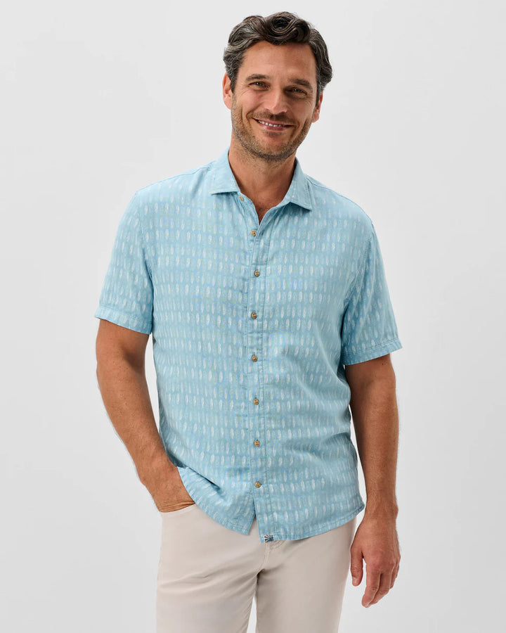 Johnnie-O "Surf Flannel" Short Sleeve Button Down Shirt - Beachley Printed Double Face: Maliblu
