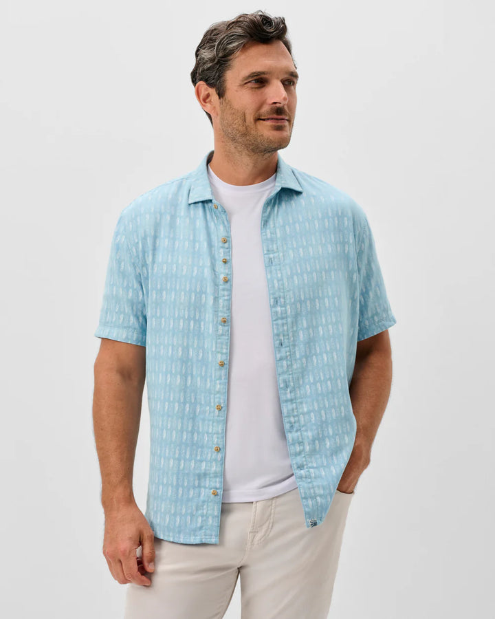 Johnnie-O "Surf Flannel" Short Sleeve Button Down Shirt - Beachley Printed Double Face: Maliblu
