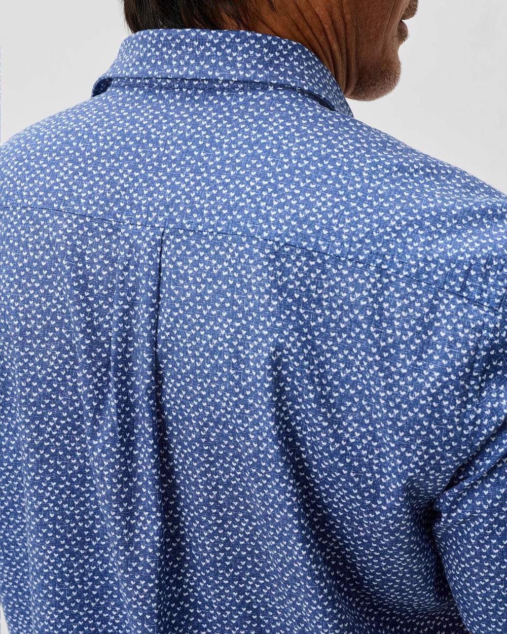 Johnnie-O Cotton Blend Short Sleeve Button Down Shirt - Patel Printed Slub Cotton: Navy