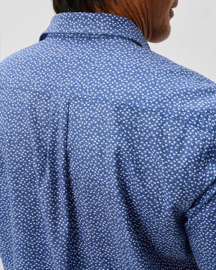 Johnnie-O Cotton Blend Short Sleeve Button Down Shirt - Patel Printed Slub Cotton: Navy