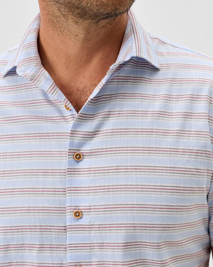 Johnnie-O Cotton Blend Short Sleeve Button Down Shirt - Leander Printed Slub Cotton: Gulf Blue