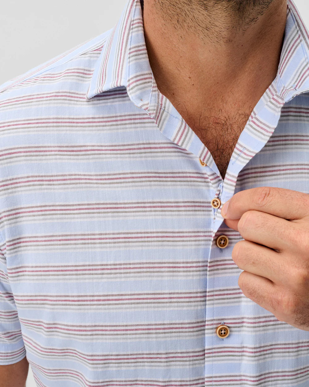 Johnnie-O Cotton Blend Short Sleeve Button Down Shirt - Leander Printed Slub Cotton: Gulf Blue