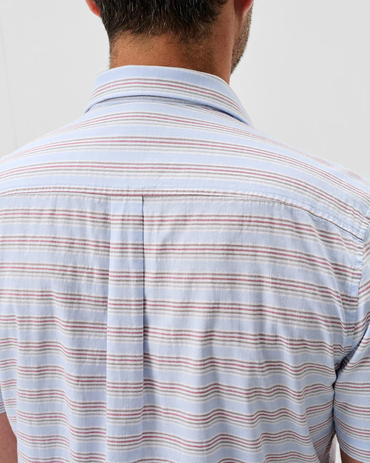 Johnnie-O Cotton Blend Short Sleeve Button Down Shirt - Leander Printed Slub Cotton: Gulf Blue