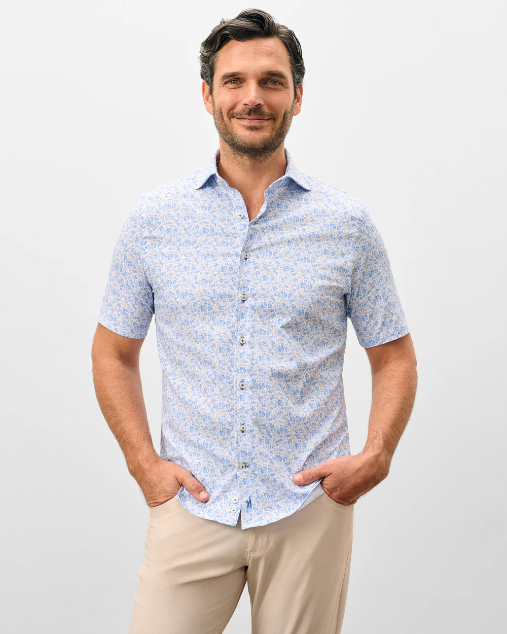Johnnie-O Tencel Mesh Short Sleeve Button Down Shirt - Filipe Printed: Maliblu