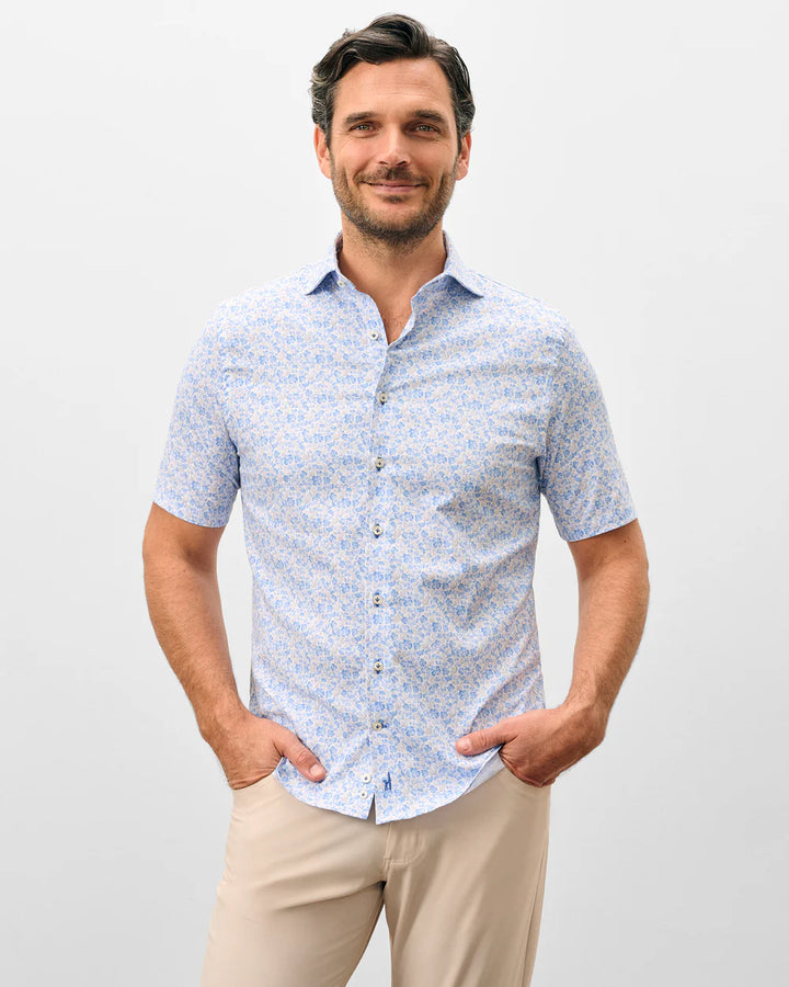 Johnnie-O Tencel Mesh Short Sleeve Button Down Shirt - Filipe Printed: Maliblu
