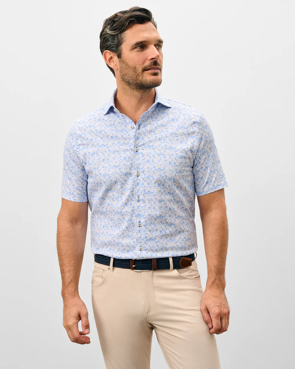 Johnnie-O Tencel Mesh Short Sleeve Button Down Shirt - Filipe Printed: Maliblu