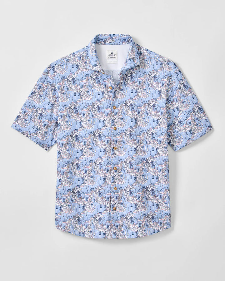 Johnnie-O Printed Mesh Short Sleeve Button Down Shirt - Otto Printed Knit: Infinity