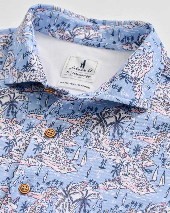 Johnnie-O Printed Mesh Short Sleeve Button Down Shirt - Otto Printed Knit: Infinity