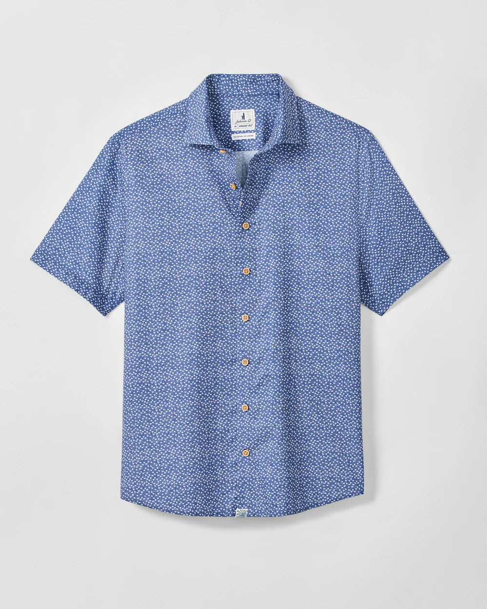 Johnnie-O Cotton Blend Short Sleeve Button Down Shirt - Patel Printed Slub Cotton: Navy