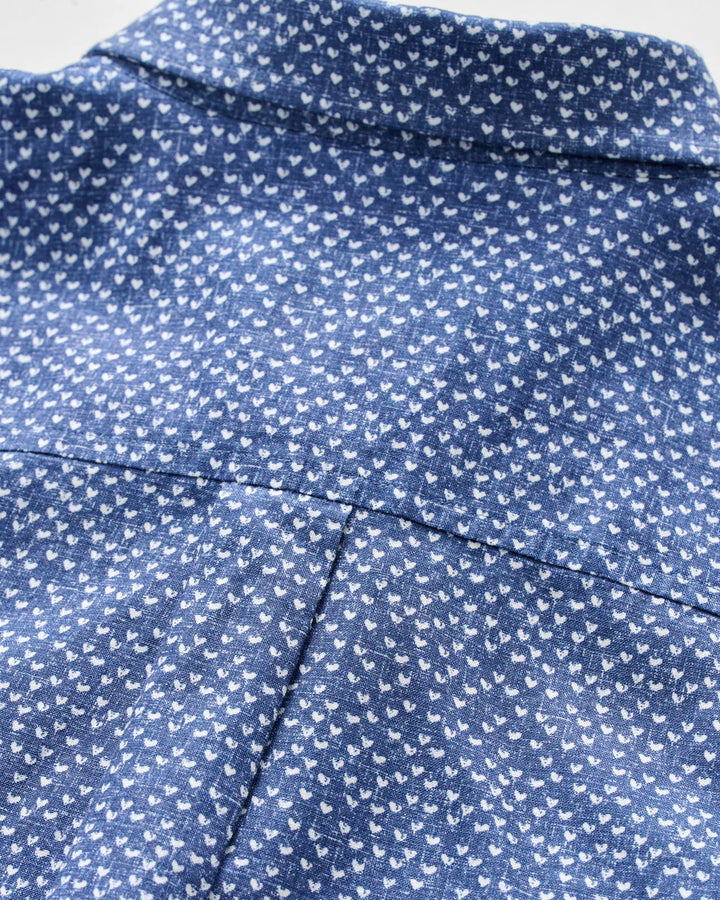 Johnnie-O Cotton Blend Short Sleeve Button Down Shirt - Patel Printed Slub Cotton: Navy