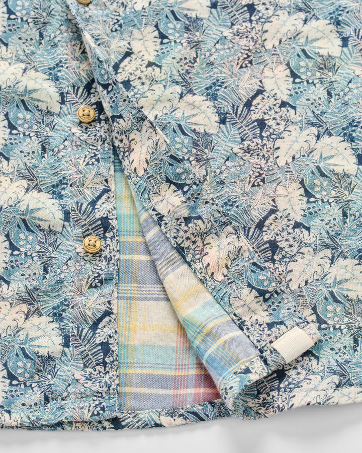 Johnnie-O "Surf Flannel" Short Sleeve Button Down Shirt - Ragland Printed Double Face: Wake