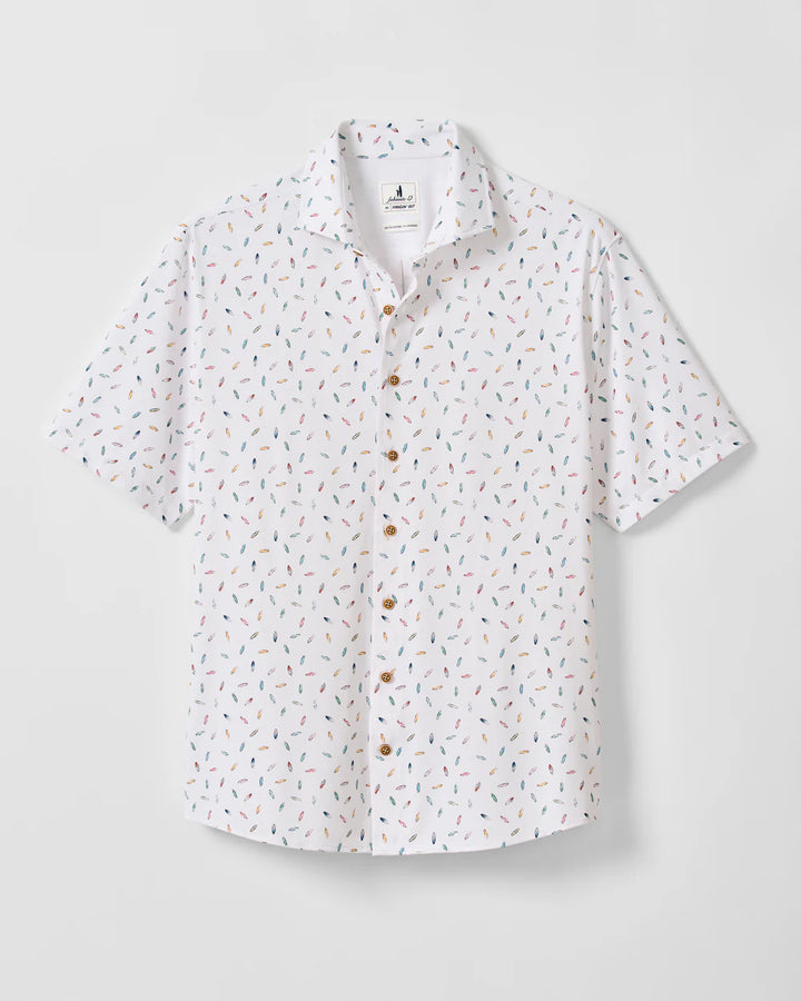 Johnnie-O Printed Mesh Short Sleeve Button Down Shirt - Shortboard Print: White