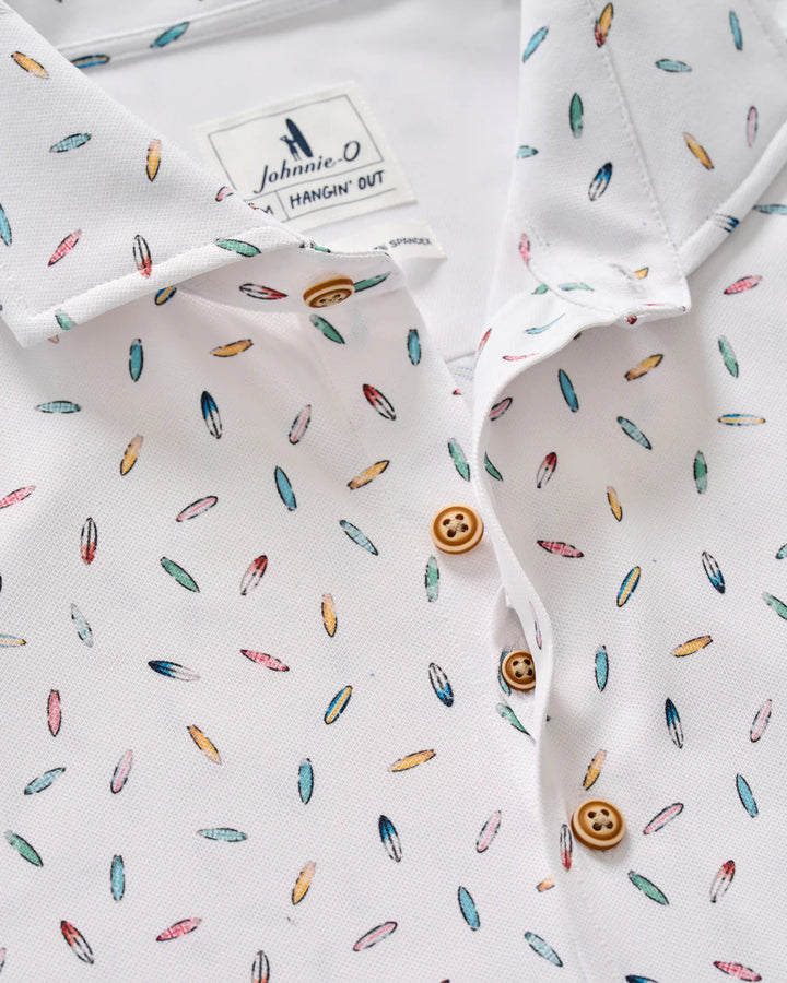 Johnnie-O Printed Mesh Short Sleeve Button Down Shirt - Shortboard Print: White