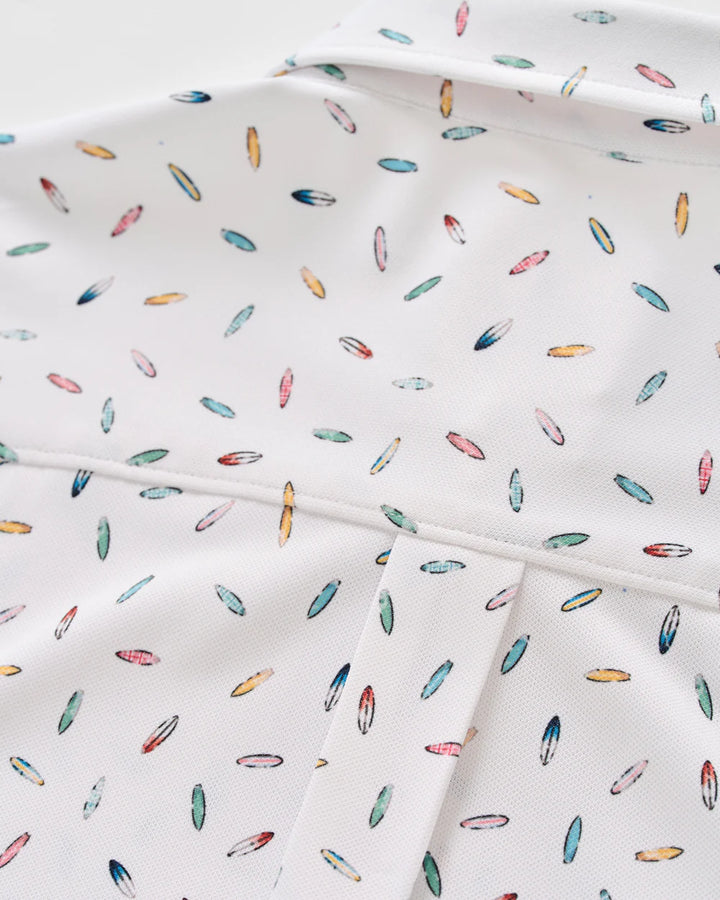 Johnnie-O Printed Mesh Short Sleeve Button Down Shirt - Shortboard Print: White