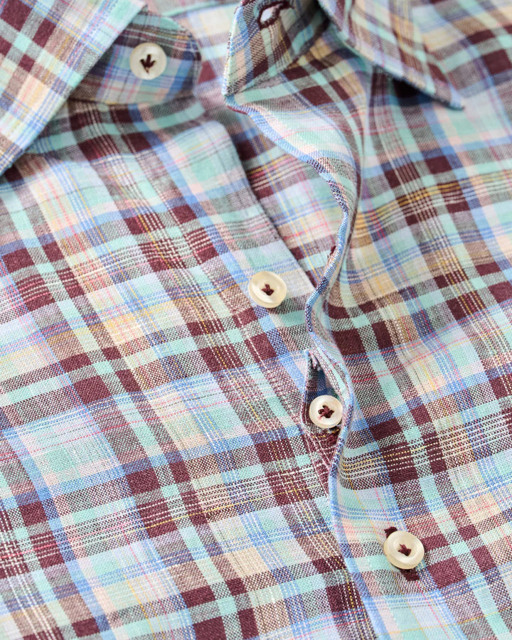 Johnnie-O Linen Button Down Shirt - Sunderland Plaid: Sardinia