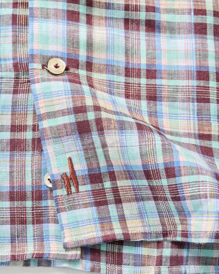 Johnnie-O Linen Button Down Shirt - Sunderland Plaid: Sardinia