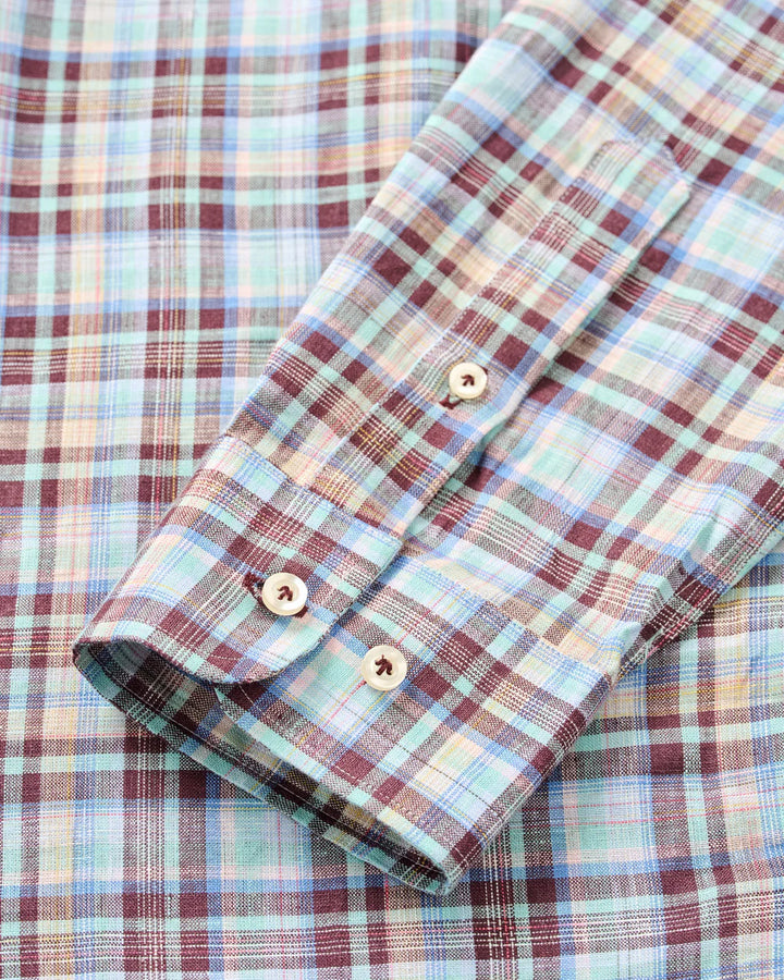 Johnnie-O Linen Button Down Shirt - Sunderland Plaid: Sardinia