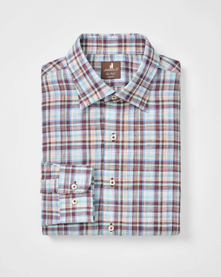 Johnnie-O Linen Button Down Shirt - Sunderland Plaid: Sardinia
