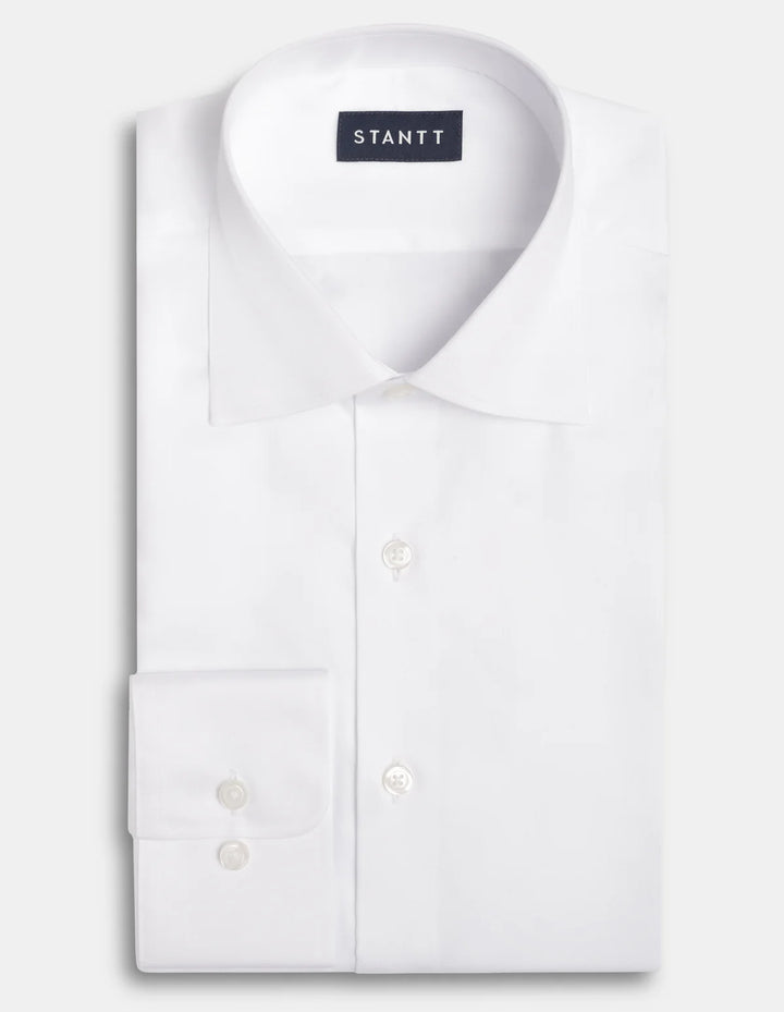 Stantt Ready To Wear Performance White Twill Dress Shirt: Modified Spread Collar