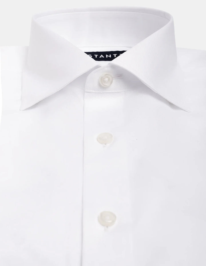 Stantt Ready To Wear Performance White Twill Dress Shirt: Modified Spread Collar