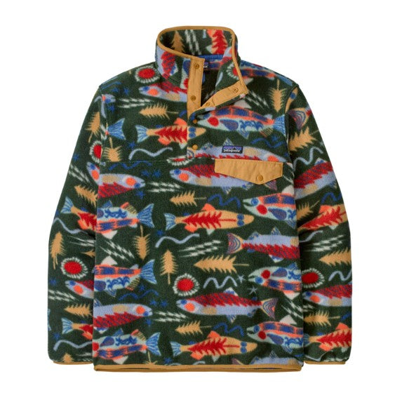 Patagonia Men's Lightweight Synchilla® Snap-T® Fleece Pullover: Salmon Energy - Old Growth Green