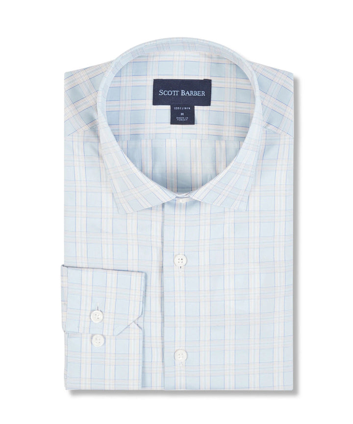 Scott Barber Sateen Shadow Plaid Sport Shirt: Sage