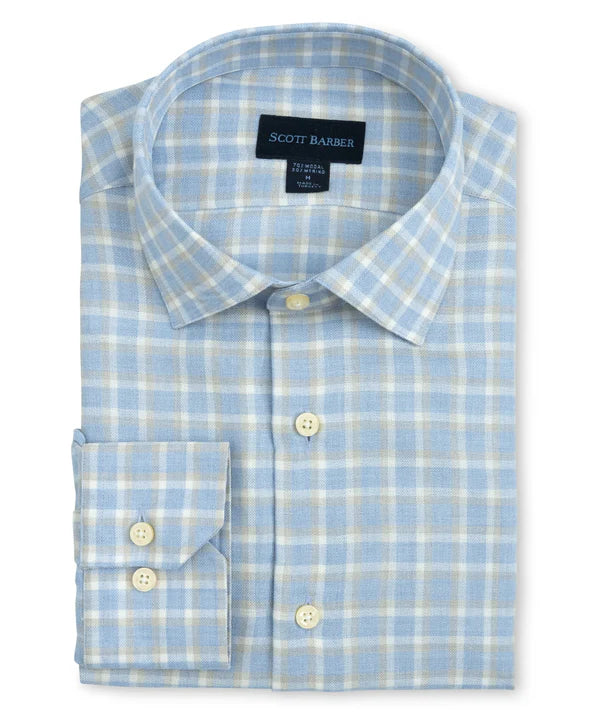 Scott Barber Modal/Merino Heathered Plaid: Sky